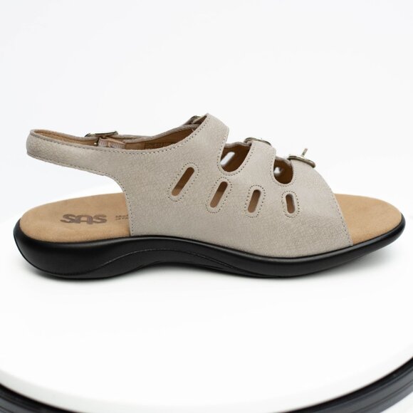 SAS Mystic Web Linen Sandals Women 8.5 WW Beige Leather Adjustable Comfort Shoes - Picture 5 of 8